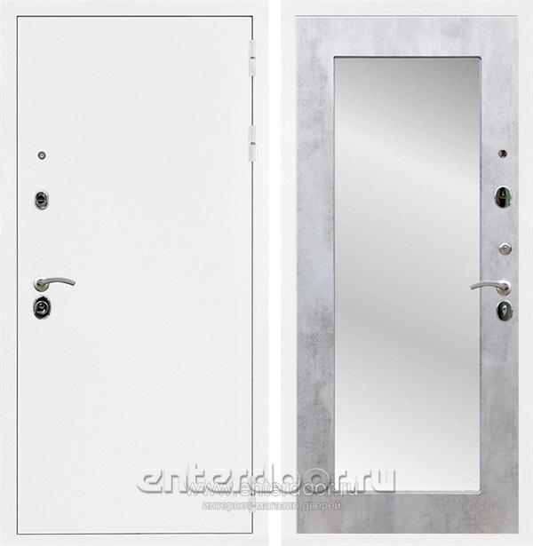 Входная дверь Триумф 3К с зеркалом Оптима (Белая шагрень / Бетон светлый) - фото 53705