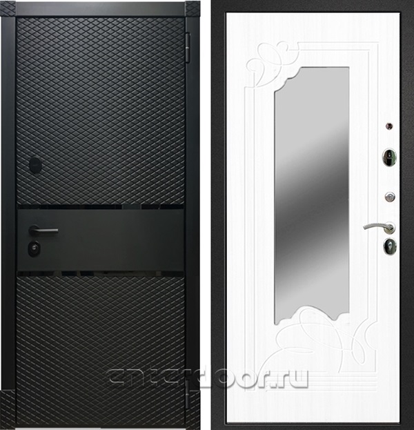 Входная дверь Армада Бастион зеркало ФЛЗ-147 (Чёрный кварц / Белый ясень) - фото 56672
