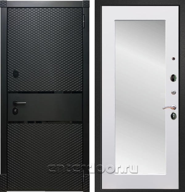 Входная дверь Армада Бастион зеркало Пастораль (Чёрный кварц / Белый матовый) - фото 56680