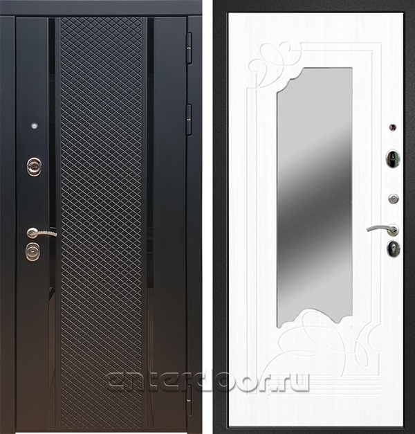 Входная дверь Армада Престиж ФЛС-500 зеркало ФЛЗ-147 (Чёрный кварц / Белый ясень) - фото 57092