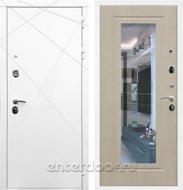 Входная дверь Армада Лофт с зеркалом ФЛЗ-120 (Белый матовый / Беленый дуб) - фото 58875