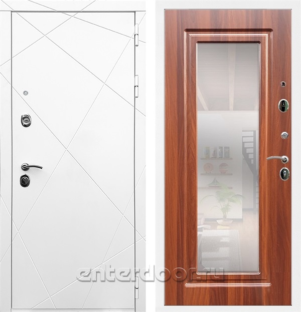 Входная дверь Армада Лофт с зеркалом ФЛЗ-120 (Белый матовый / Берёза мореная) - фото 58889