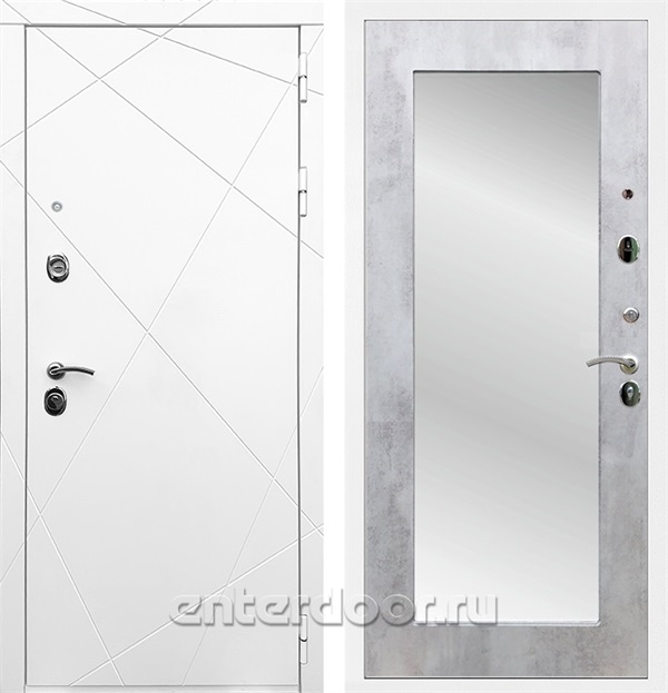 Входная дверь Армада Лофт с зеркалом 2XL (Белый матовый / Бетон светлый) - фото 58953