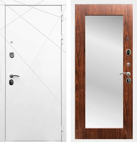 Входная дверь Лофт с зеркалом 2XL (Белый матовый / Берёза морёная) для установки в квартиру 17888
