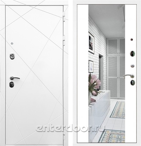 Входная дверь Армада Лофт с зеркалом СБ-16 (Белый матовый / Белый матовый) - фото 58974