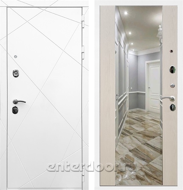 Входная дверь Армада Лофт с зеркалом СБ-16 (Белый матовый / Лиственница беж) - фото 58979