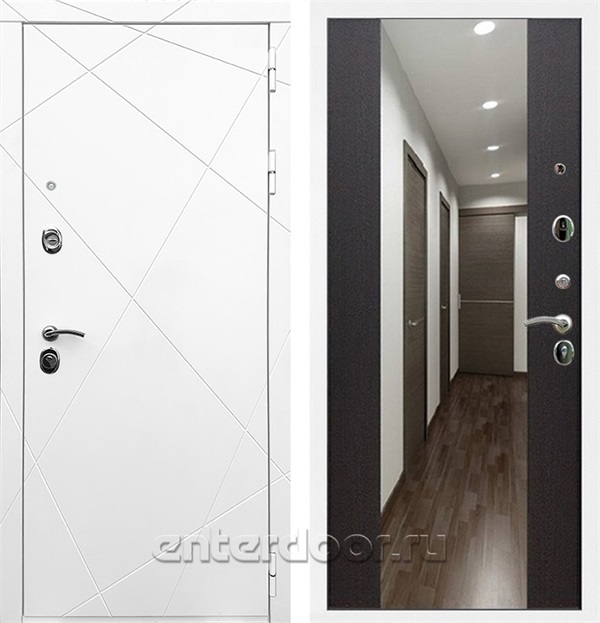 Входная дверь Армада Лофт с зеркалом СБ-16 (Белый матовый / Венге) - фото 58987