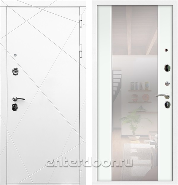 Входная дверь Армада Лофт с зеркалом СБ-16 (Белый матовый / Белый ясень) - фото 58993