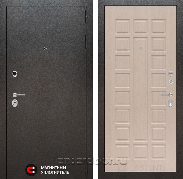 Входная металлическая дверь Лабиринт Сильвер 4 (Антик темное серебро / Дуб беленый)