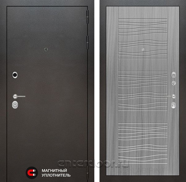 Входная металлическая дверь Лабиринт Сильвер 6 (Антик темное серебро / Сандал серый)