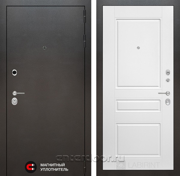 Входная металлическая дверь Лабиринт Сильвер 3 (Антик темное серебро / Белый софт)