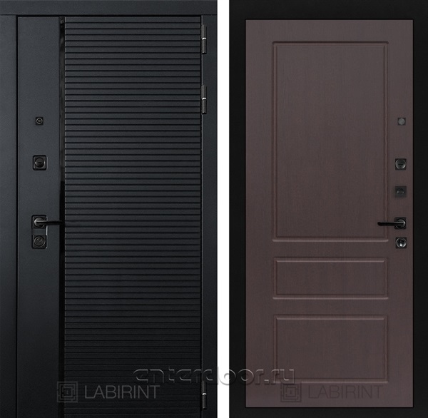 Входная металлическая дверь Лабиринт Piano 03 (Чёрный кварц / Орех премиум)