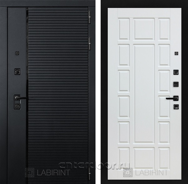 Входная металлическая дверь Лабиринт Piano 12 (Чёрный кварц / Белое дерево)