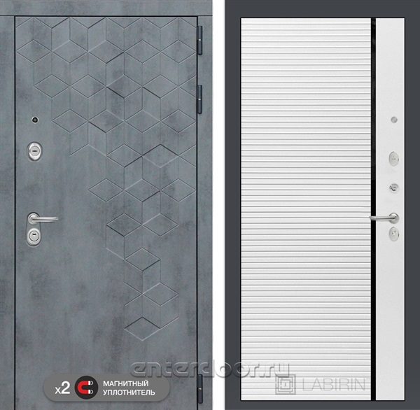 Входная металлическая дверь Лабиринт Бетон 22 (Бетон песочный / Белый софт)