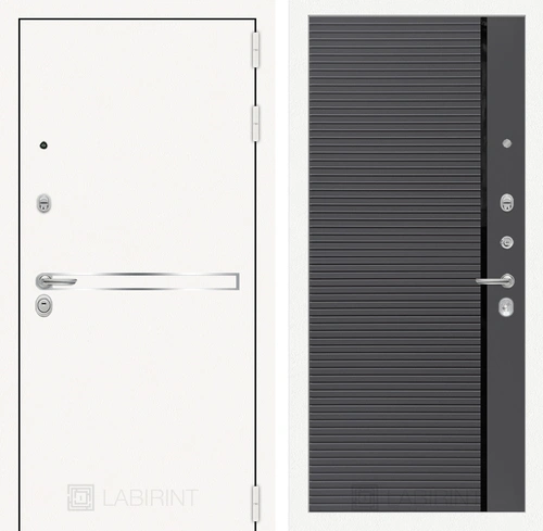 Входная металлическая дверь Лабиринт Line White 22 (Шагрень белая / Графит софт)