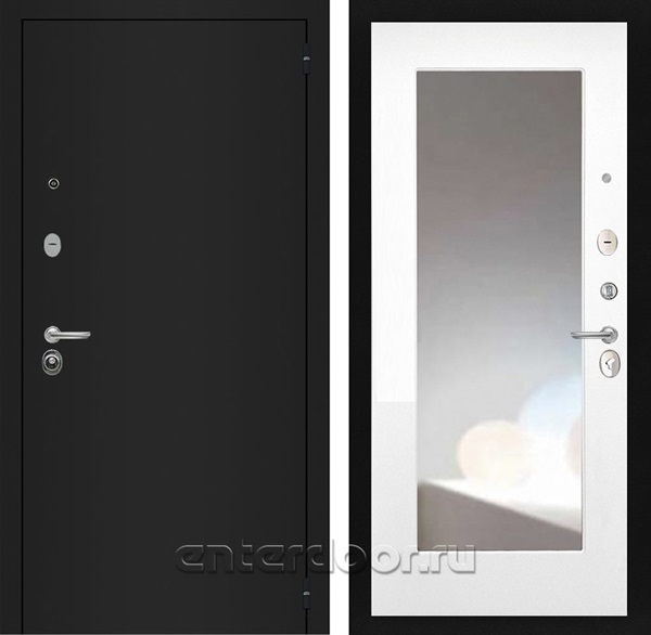 Входная металлическая дверь Интекрон Гектор с зеркалом ФЛЗ-М (Черный шелк / Белый матовый)