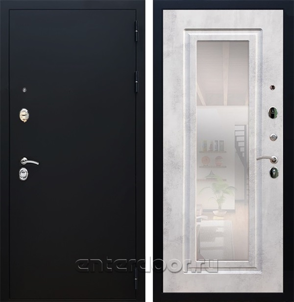 Входная дверь Армада Престиж с зеркалом ФЛЗ-120 (Чёрный муар / Бетон светлый) - фото 62466