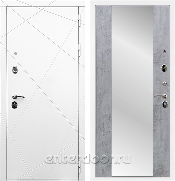 Входная дверь Армада Лофт с зеркалом СБ-16 (Белый матовый / Бетон темный) - фото 63077