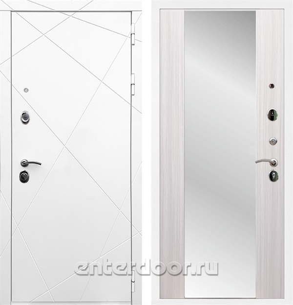 Входная дверь Армада Лофт с зеркалом СБ-16 (Белый матовый / Сандал белый) - фото 63083