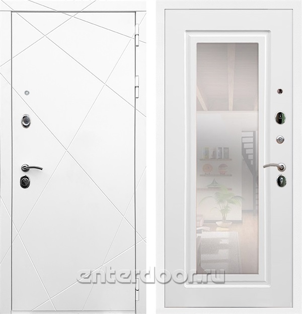 Входная дверь Армада Лофт с зеркалом ФЛЗ-120 (Белый матовый / Белый матовый) - фото 63107