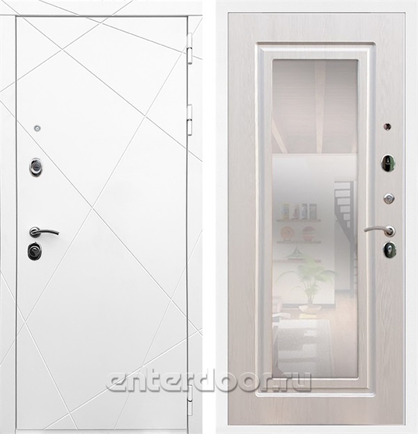 Входная дверь Армада Лофт с зеркалом ФЛЗ-120 (Белый матовый / Лиственница беж) - фото 63112