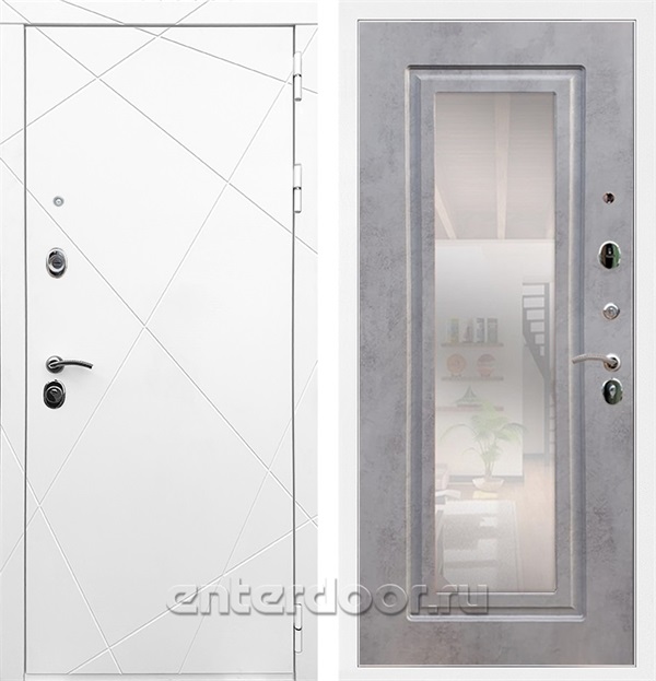 Входная дверь Армада Лофт с зеркалом ФЛЗ-120 (Белый матовый / Бетон темный) - фото 63126