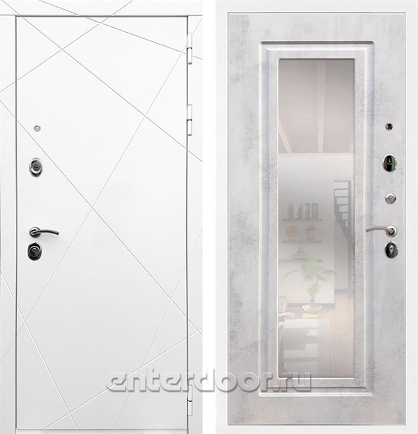 Входная дверь Армада Лофт с зеркалом ФЛЗ-120 (Белый матовый / Бетон светлый) - фото 63134