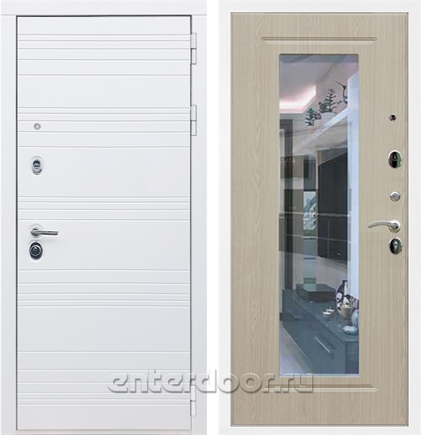 Входная дверь Армада Италия зеркало ФЛЗ-120 (Белый матовый / Беленый дуб) - фото 63209