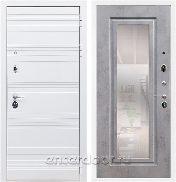 Входная дверь Армада Италия зеркало ФЛЗ-120 (Белый матовый / Бетон темный) - фото 63256