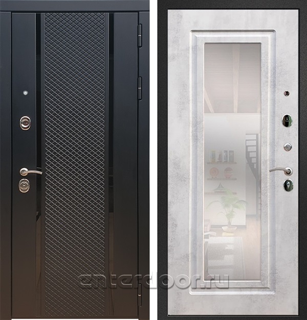 Входная дверь Армада Престиж ФЛС-500 с зеркалом ФЛЗ-120 (Чёрный кварц / Бетон светлый) - фото 63896