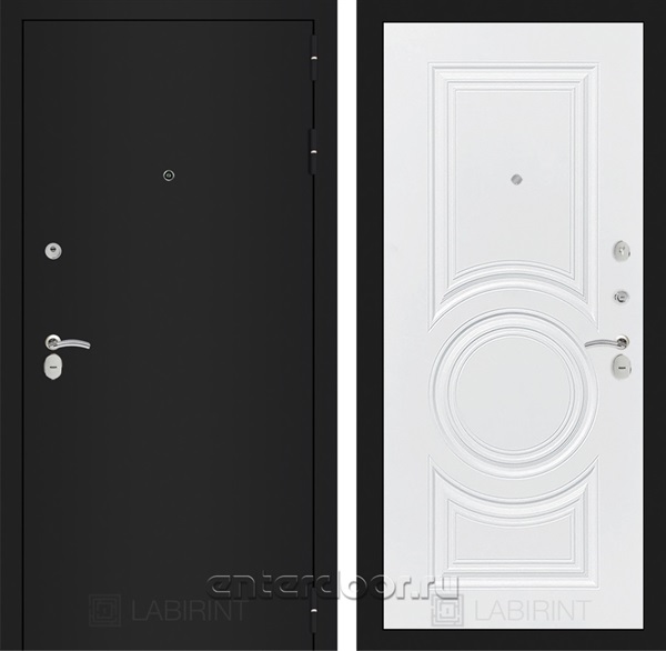 Входная металлическая дверь Лабиринт Классик 23 (Шагрень черная / Белый софт)