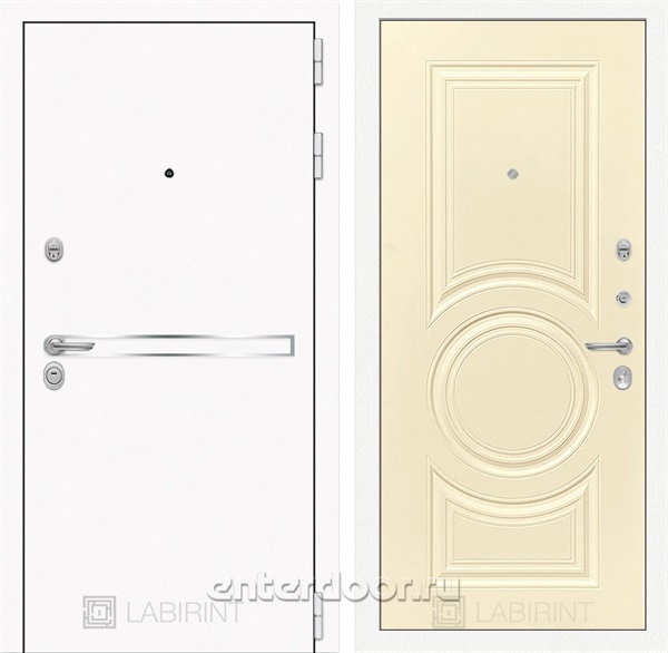 Входная металлическая дверь Лабиринт Line White 23 (Шагрень белая / Шампань софт)