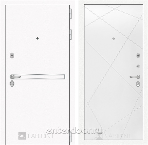 Входная металлическая дверь Лабиринт Line White 24 (Шагрень белая / Белый софт)