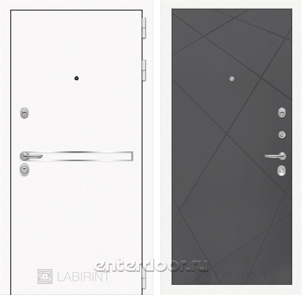 Входная металлическая дверь Лабиринт Line White 24 (Шагрень белая / Графит софт)