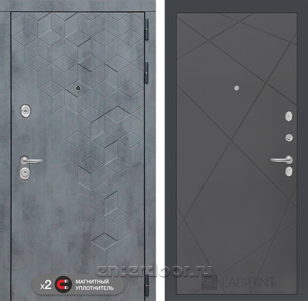 Входная металлическая дверь Лабиринт Бетон 24 (Бетон песочный / Графит софт)