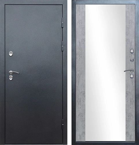 Входная дверь с терморазрывом Снегирь 3К с зеркалом Максимум (Серебро / Бетон темный)