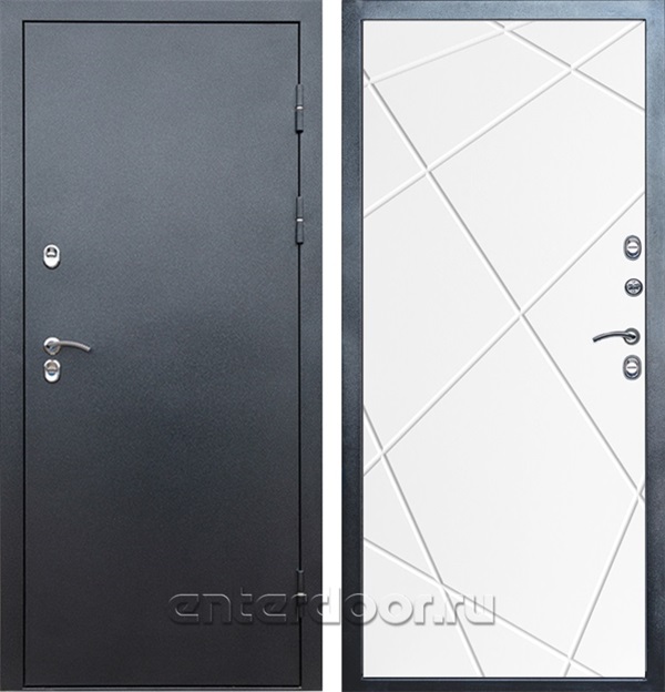 Входная дверь с терморазрывом Снегирь 3К Лучи (Серебро / Белый матовый)