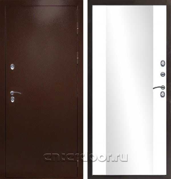 Входная дверь с терморазрывом Снегирь 3К с зеркалом СБ-16 (Антик медь / Белый софт)