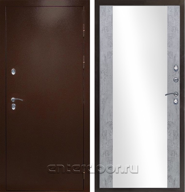 Входная дверь с терморазрывом Снегирь 3К с зеркалом СБ-16 (Антик медь / Бетон темный)