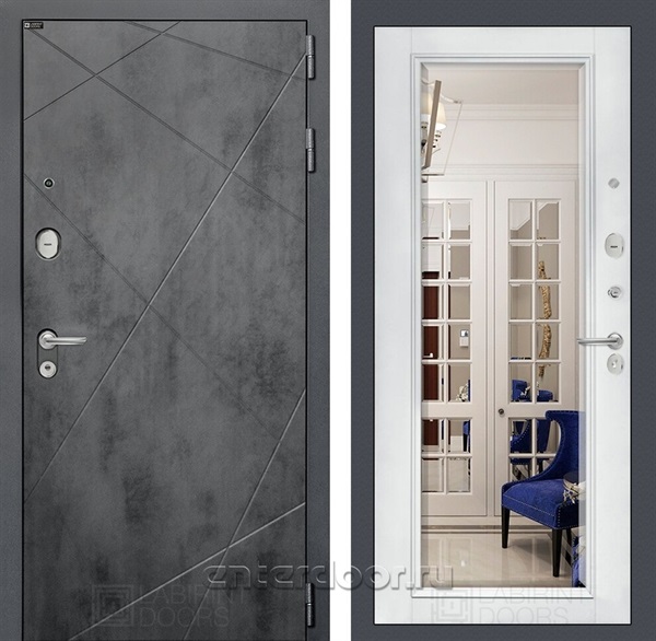 Входная металлическая дверь Лабиринт Лофт с зеркалом Фацет (Бетон темный / Белый софт)