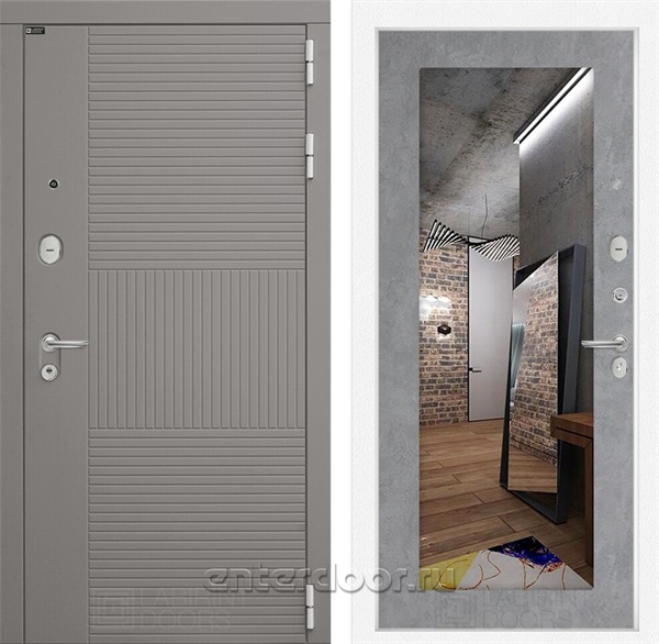 Входная металлическая дверь Лабиринт Formo с зеркалом 18 (Шато Латте / Бетон светлый)