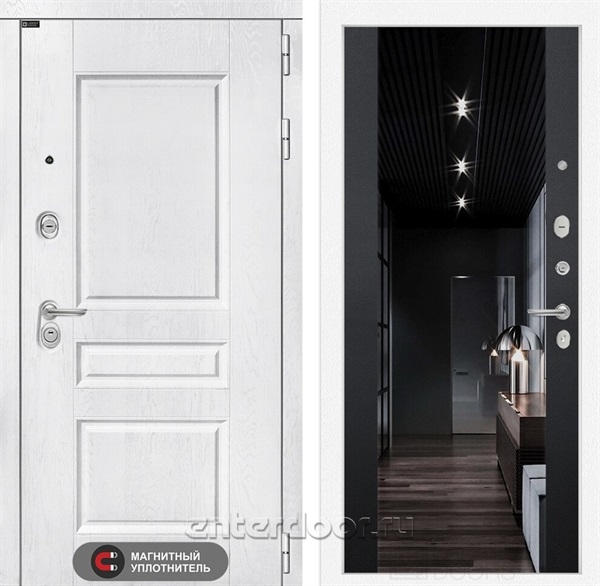 Входная металлическая дверь Лабиринт Versal с зеркалом Максимум (Альберо браш / Черный кварц)