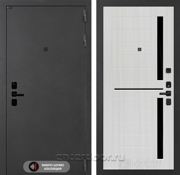 Входная металлическая дверь Лабиринт Acustic 02 (Муар серый / Сандал белый)