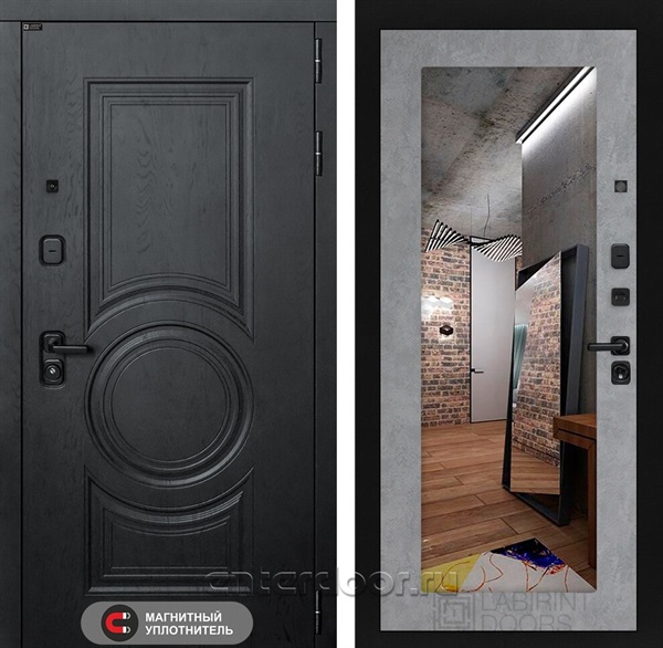 Входная металлическая дверь Лабиринт Grand с зеркалом 18 (Альберо блэк / Бетон светлый)