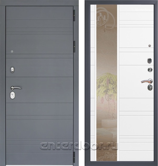 Входная металлическая дверь Лира 3К с зеркалом (Графит софт / Белый софт)
