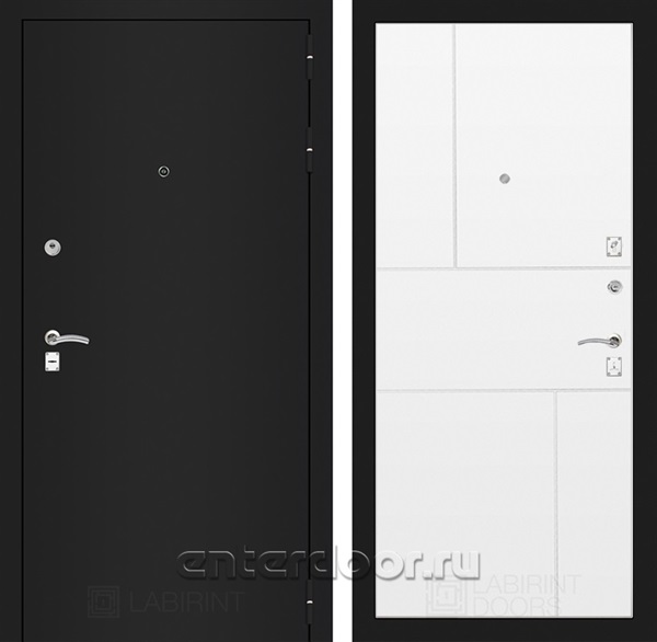 Входная металлическая дверь Лабиринт Классик 21 (Шагрень черная / Белый софт)