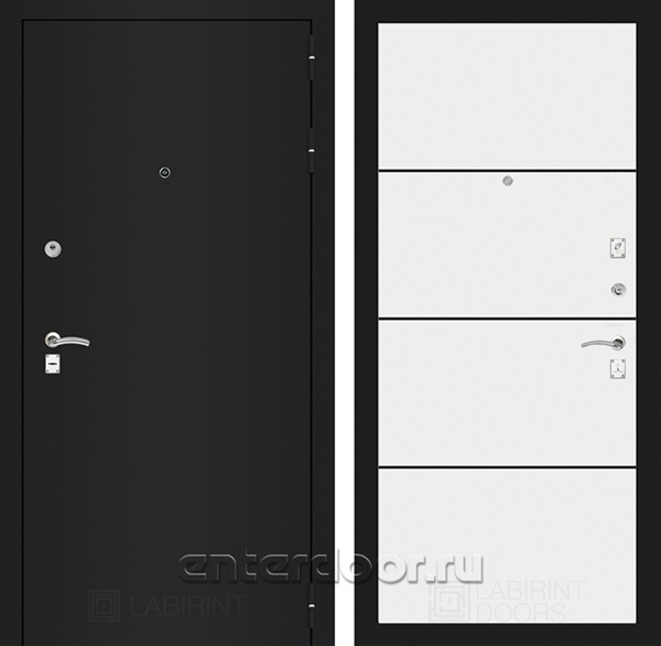 Входная металлическая дверь Лабиринт Классик 25 (Шагрень черная / Белый софт)
