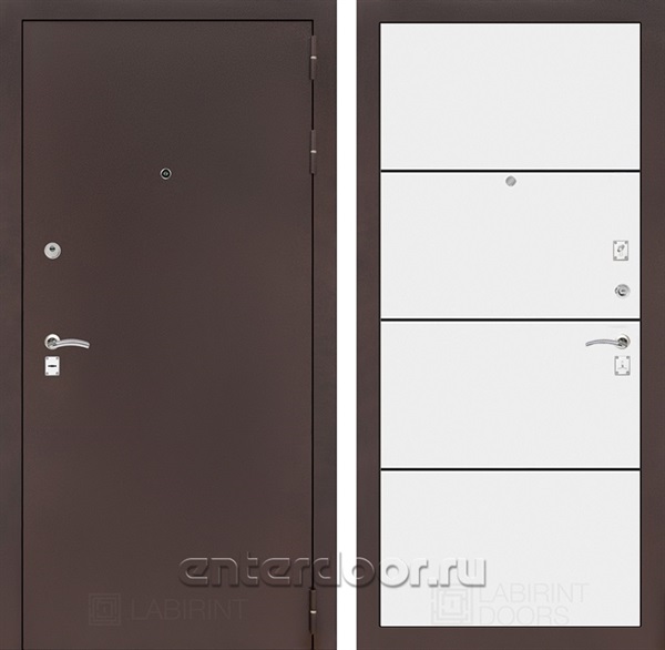 Входная металлическая дверь Лабиринт Классик 25 (Антик медный / Белый софт)