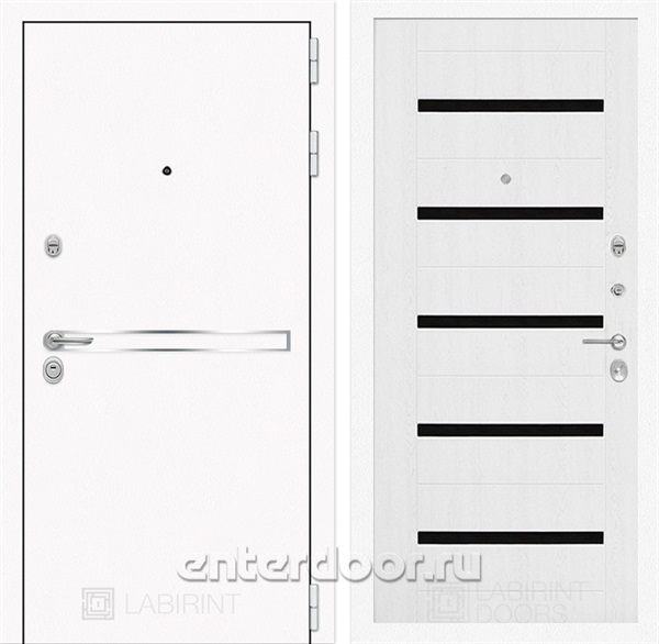 Входная металлическая дверь Лабиринт Line White 01 (Шагрень белая / Белое дерево)