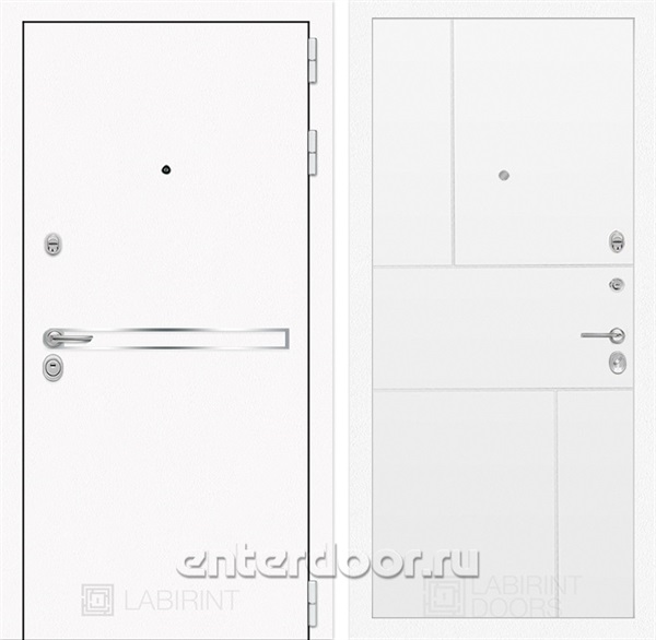 Входная металлическая дверь Лабиринт Line White 21 (Шагрень белая / Белый софт)